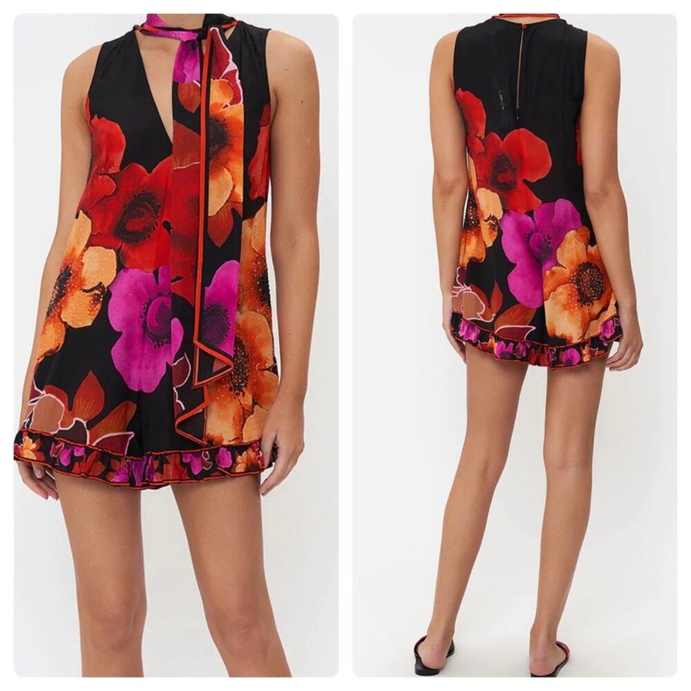 Camilla Ruffle Hem Playsuit Midnight Poppy